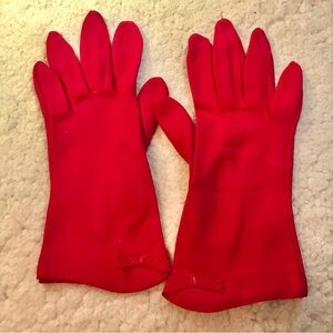 Vintage 1940s Womens Red Nylon Bows Wrist Gloves Size 6 - 6 1/2 6.5